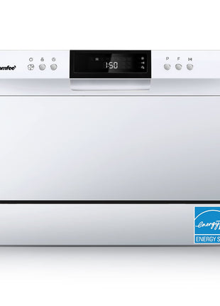COMFEE’ Portable Mini Dishwasher, Energy Star, Countertop, 6 Place Settings, with 8 Washing Programs, Speed, Baby-Care, ECO& Glass, Dish Washer for Dorm, RV& Apartment, White 