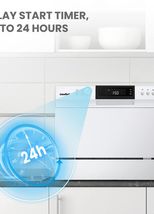 COMFEE’ Portable Mini Dishwasher, Energy Star, Countertop, 6 Place Settings, with 8 Washing Programs, Speed, Baby-Care, ECO& Glass, Dish Washer for Dorm, RV& Apartment, White 