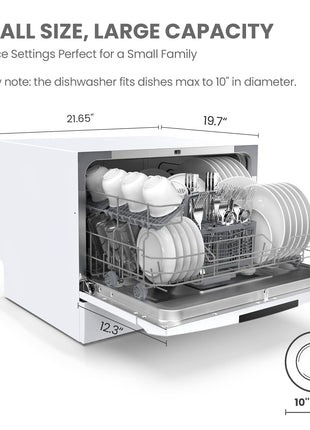 COMFEE’ Portable Mini Dishwasher, Energy Star, Countertop, 6 Place Settings, with 8 Washing Programs, Speed, Baby-Care, ECO& Glass, Dish Washer for Dorm, RV& Apartment, White 