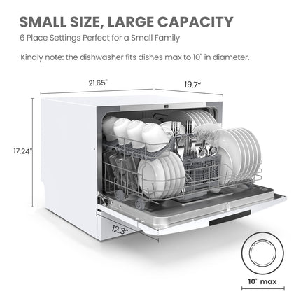COMFEE’ Portable Mini Dishwasher, Energy Star, Countertop, 6 Place Settings, with 8 Washing Programs, Speed, Baby-Care, ECO& Glass, Dish Washer for Dorm, RV& Apartment, White 