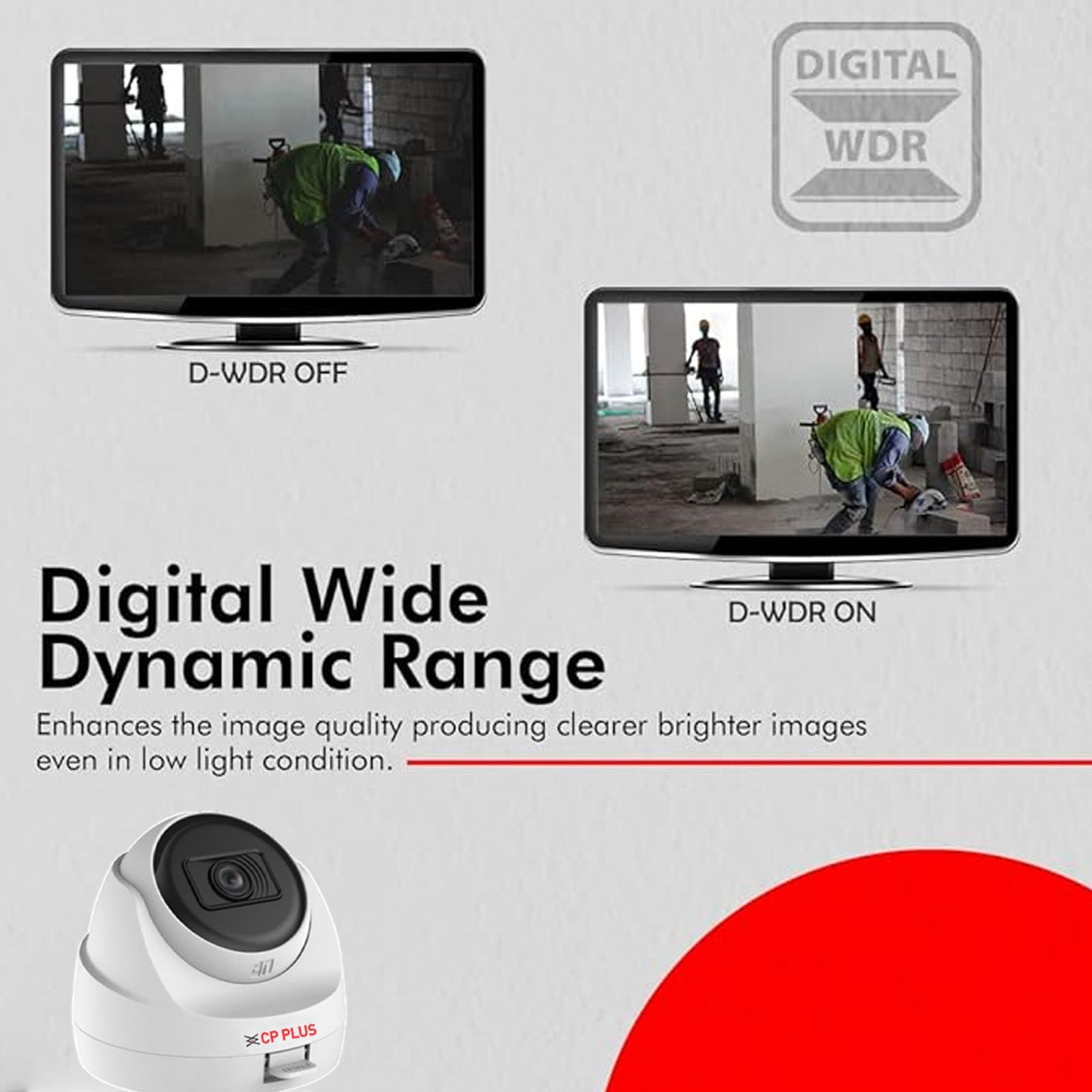 CP PLUS 2.4MP Full HD IP Indoor Wired Dome Camera CP-URC-DC24PL3 Compatible with DVR only | 30 Meters IR Black & White Night Vision | 3.6mm Lens | Motion Detection, White 