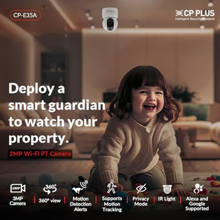 CP PLUS 3 MP Full HD Smart Wi-fi CCTV Camera | 360° Pan & Tilt | View & Talk | Motion Alert | Night Vision | SD Card (Up to 128 GB) | Alexa & OK Google | 2-Way Talk | IR Distance 10Mtr | CP-E35A 