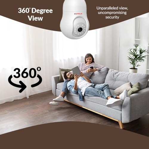 CP PLUS 3 MP Resolution Smart Wi-fi Bulb Security Camera | 360° View | 2 Way Talk | Motion Tracking & Detection Alert | Built-in Siren | Advanced Night Vision | IR Distance 15 Mtr. | CP-T31A 