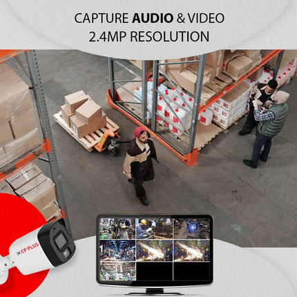 CP PLUS 4 channel DVR with 2MP 4x OUTDOOR, Built-in Audio Mic, Dual Light Color Night Vision wired CCTV Cameras, Motion Detection, 4 Channel SMPS, 70 Meters CCTV Cable, 1TB HDD, Required BNC/DC, white 