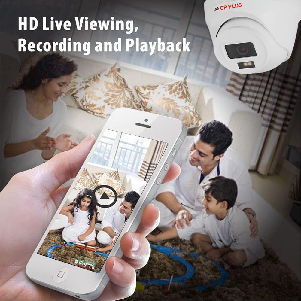 CP PLUS 4 channel DVR with 2MP 4x OUTDOOR, Built-in Audio Mic, Dual Light Color Night Vision wired CCTV Cameras, Motion Detection, 4 Channel SMPS, 70 Meters CCTV Cable, 1TB HDD, Required BNC/DC, white 