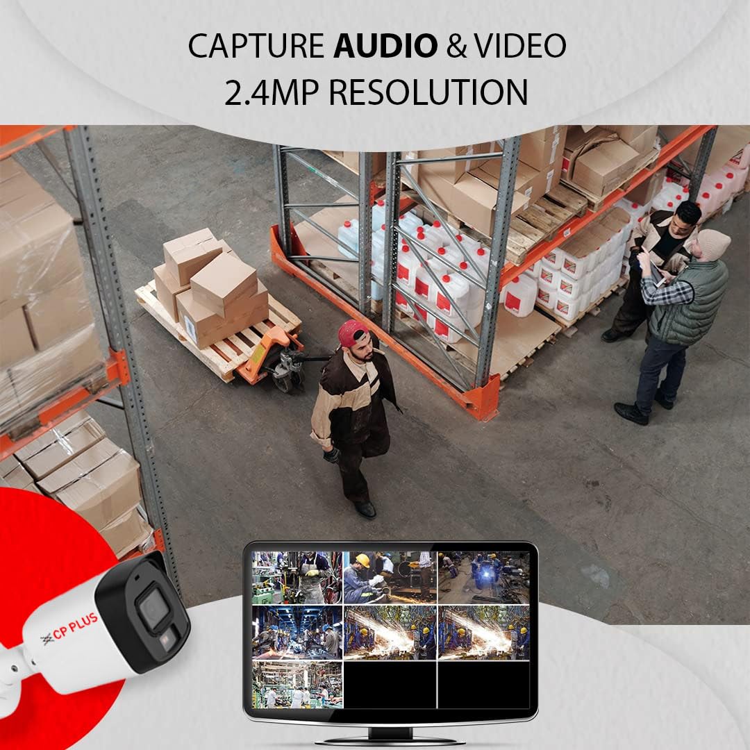 CP PLUS 4 channel DVR with 2MP 4x OUTDOOR, Built-in Audio Mic, Dual Light Color Night Vision wired CCTV Cameras, Motion Detection, 4 Channel SMPS, 70 Meters CCTV Cable, 1TB HDD, Required BNC/DC, white 