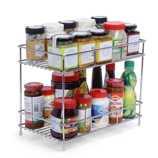 CR18 COLLECTION Heavy Big Size 2-Layer Stainless Steel Spice Rack | Modular kitchen Storage Organizer | Multipurpose Space Saver Rack for Efficient kitchen Organization 