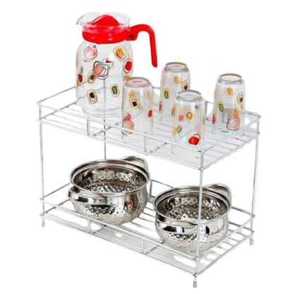 CR18 COLLECTION Heavy Big Size 2-Layer Stainless Steel Spice Rack | Modular kitchen Storage Organizer | Multipurpose Space Saver Rack for Efficient kitchen Organization 