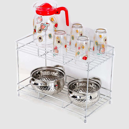 CR18 COLLECTION Heavy Big Size 2-Layer Stainless Steel Spice Rack | Modular kitchen Storage Organizer | Multipurpose Space Saver Rack for Efficient kitchen Organization 