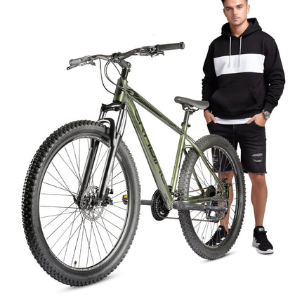 CRADIAC Alpha Lite 21 Speed 6061 Alloy Cycle 29 T 21 Speed Gear Bicycle For Men With Front Lockout Suspension & Dual Disc Brake Mountain Bike | Ideal For 15+ Years, Unisex, 18 Inch, Militorygreen 