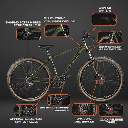CRADIAC - Alpha PRO Gen 2 | 21 Gear MTB Cycle | 6061 Alloy Frame | Dual DISC | 27.5" Inch Mountain Cycle | Zoom Lockout Suspension | Ideal for 15+ Years Men/Boys/Girls 