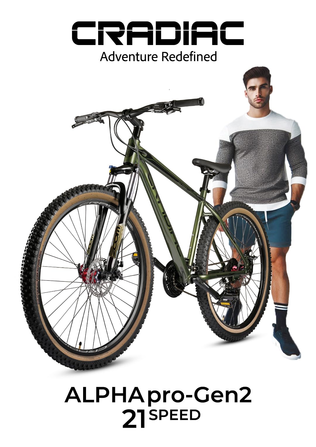 CRADIAC - Alpha PRO Gen 2 | 21 Gear MTB Cycle | 6061 Alloy Frame | Dual DISC | 27.5" Inch Mountain Cycle | Zoom Lockout Suspension | Ideal for 15+ Years Men/Boys/Girls 