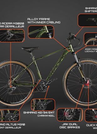 CRADIAC - Alpha PRO Gen 2 | 21 Speed Gear MTB Cycle | 6061 Alloy Frame | Dual DISC | 29" Inch Mountain Cycle | Zoom Lockout Suspension | Ideal for 15+ Years Men/Boys/Girls 