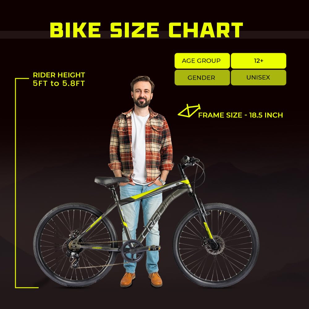CRADIAC Hustler 7 Speed 26 inch Steel Geared High Performance Mountain Cycle for Men with Front Suspension & Dual disc Brakes | Ideal for 12+ Years, Unisex, Frame Size - 18.5 Inch 