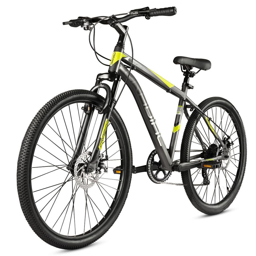CRADIAC Hustler 7 Speed 26 inch Steel Geared High Performance Mountain Cycle for Men with Front Suspension & Dual disc Brakes | Ideal for 12+ Years, Unisex, Frame Size - 18.5 Inch 