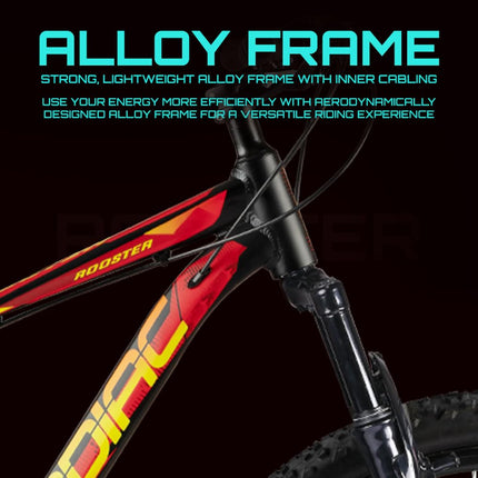 CRADIAC Rooster LITE 21 Speed 6061 Alloy MTB Cycle 29T 21 Speed Gear Bicycle for Men with Front Suspension & Dual Disc Brake Mountain Bike | Ideal for 15+ Years, Unisex, 18 Inch, Black, Red 