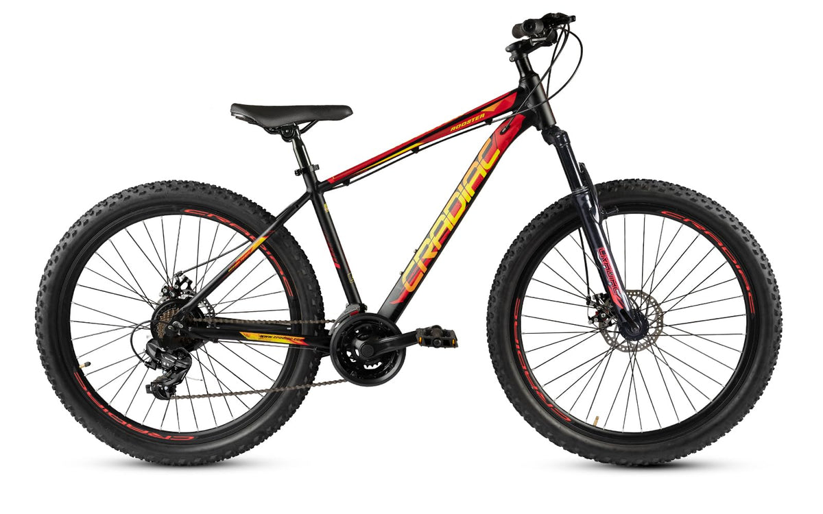 CRADIAC Rooster LITE 21 Speed 6061 Alloy MTB Cycle 29T 21 Speed Gear Bicycle for Men with Front Suspension & Dual Disc Brake Mountain Bike | Ideal for 15+ Years, Unisex, 18 Inch, Black, Red 