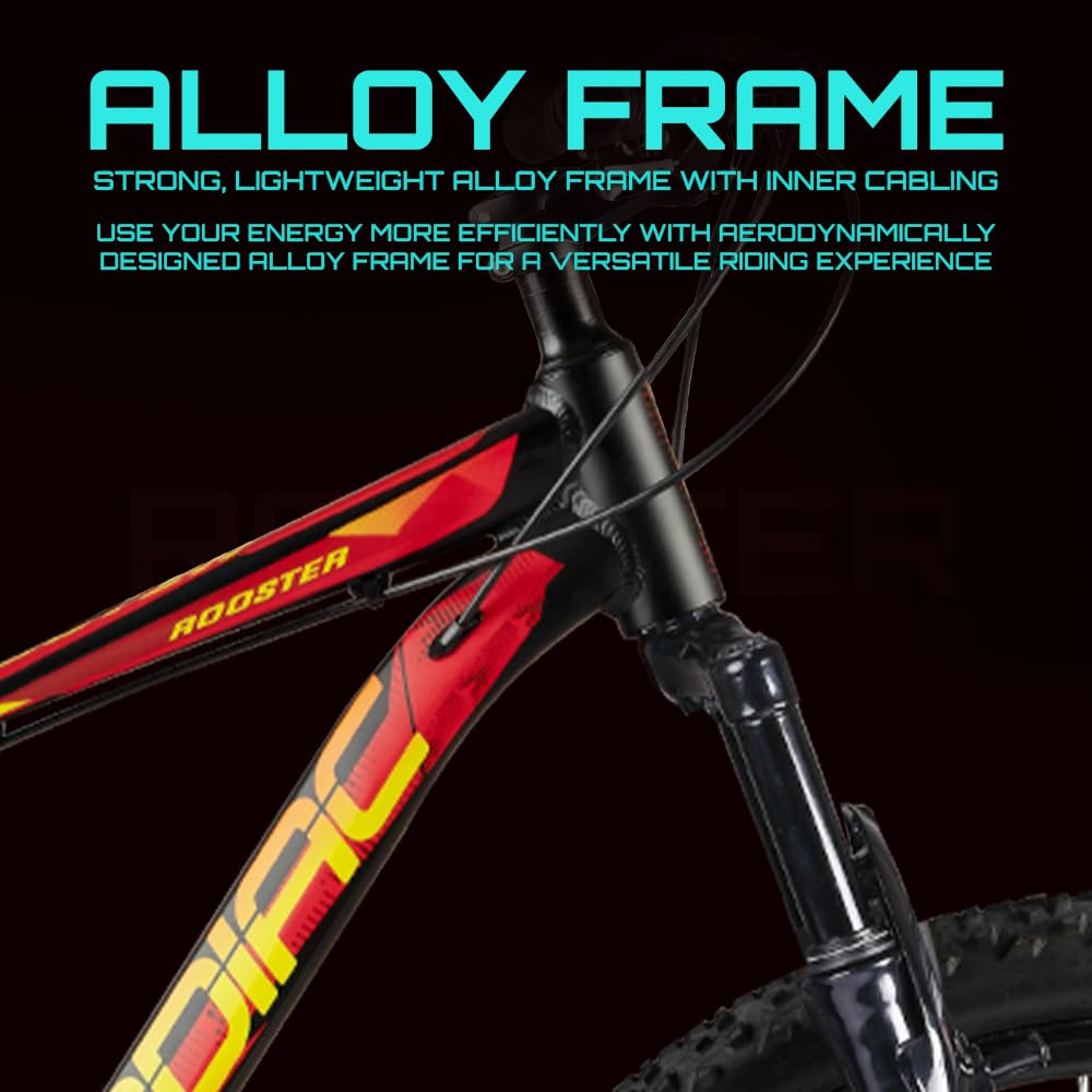 CRADIAC Rooster LITE 21 Speed 6061 Alloy MTB Cycle 29T 21 Speed Gear Bicycle for Men with Front Suspension & Dual Disc Brake Mountain Bike | Ideal for 15+ Years, Unisex, 18 Inch, Black, Red 