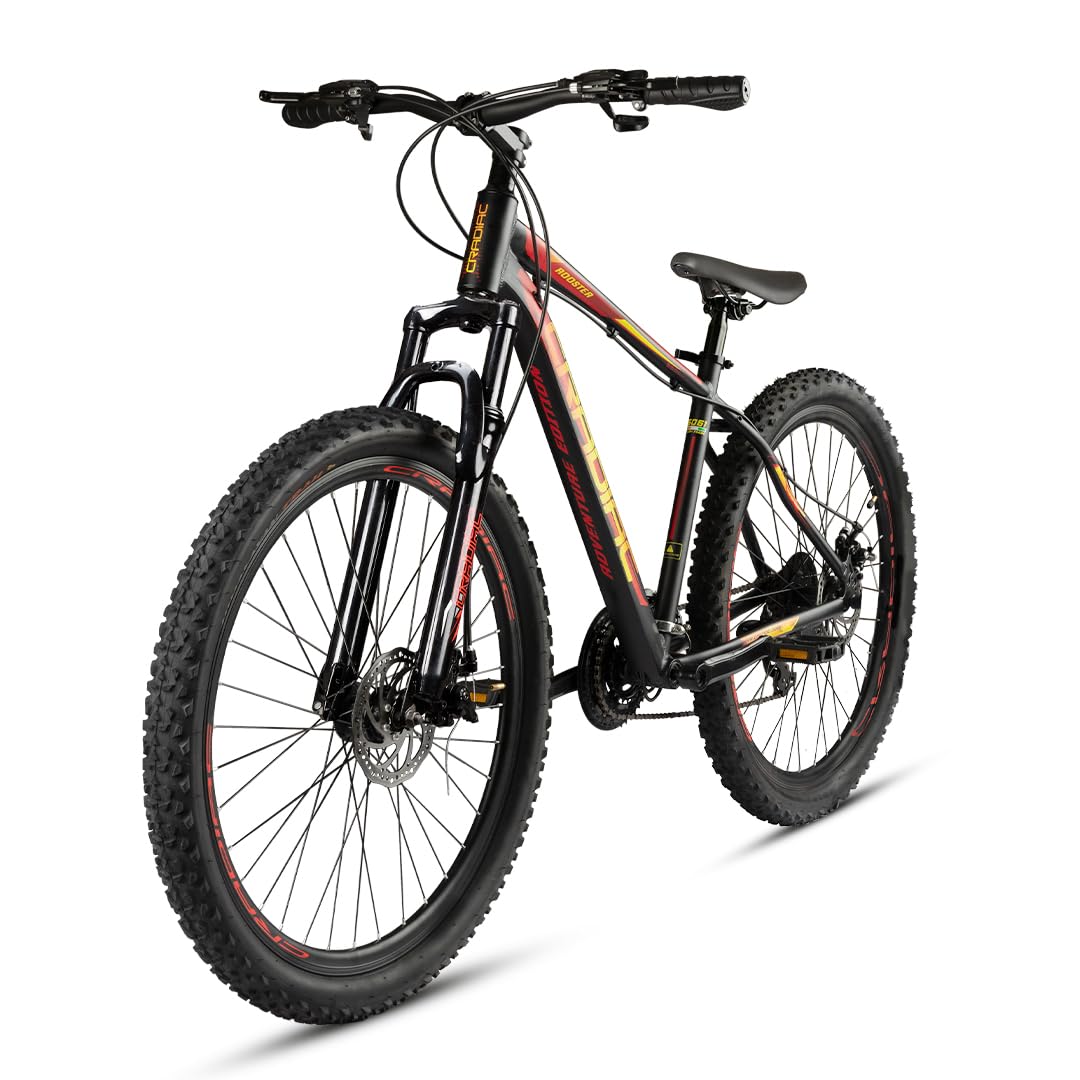 CRADIAC Rooster LITE 21 Speed 6061 Alloy MTB Cycle 29T 21 Speed Gear Bicycle for Men with Front Suspension & Dual Disc Brake Mountain Bike | Ideal for 15+ Years, Unisex, 18 Inch, Black, Red 