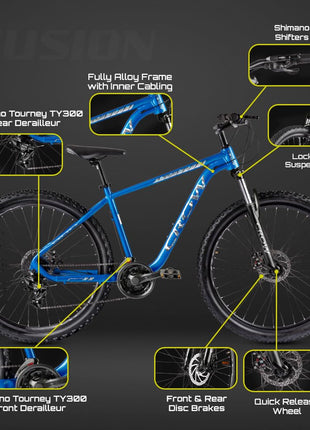 CROW - Fusion 21 Speed | 6061 Light Weight Alloy Frame | 21 Speed Gear Cycle | Lockout Suspension | 29" INCH MTB | Disc Brake | Ideal for 15+ Years with 5.8FT + 
