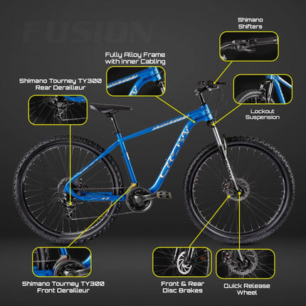 CROW - Fusion 21 Speed | 6061 Light Weight Alloy Frame | 21 Speed Gear Cycle | Lockout Suspension | 29" INCH MTB | Disc Brake | Ideal for 15+ Years with 5.8FT + 