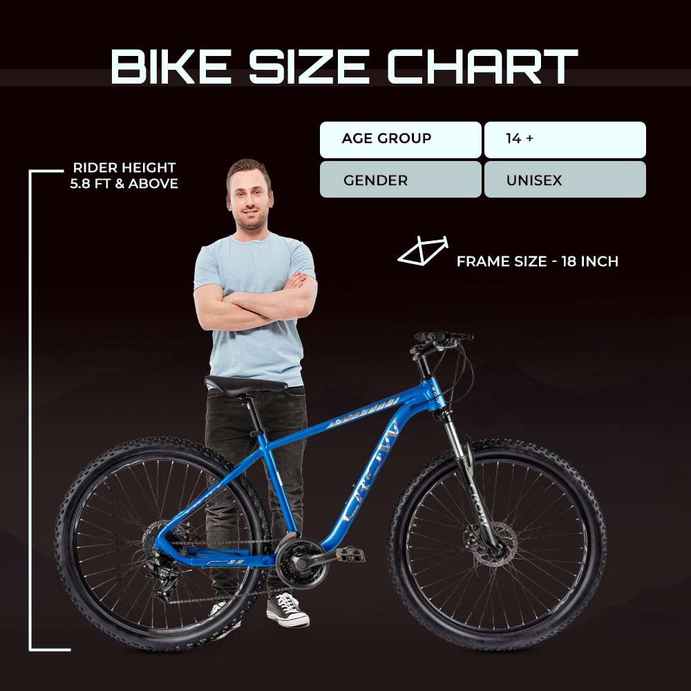 CROW - Fusion 21 Speed | 6061 Light Weight Alloy Frame | 21 Speed Gear Cycle | Lockout Suspension | 29" INCH MTB | Disc Brake | Ideal for 15+ Years with 5.8FT + 