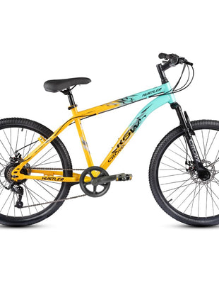 CROW - Hustler 21 Speed Mountain Bike | 21 Gear Cycle | Suspension Fork | Dual Disc Brakes | Hitensile Steel Frame | Ideal for 12+ & 5 to 5.8 FT (Yellow - FOXGRREN, 26 INCH) 
