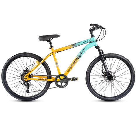 CROW - Hustler 21 Speed Mountain Bike | 21 Gear Cycle | Suspension Fork | Dual Disc Brakes | Hitensile Steel Frame | Ideal for 12+ & 5 to 5.8 FT (Yellow - FOXGRREN, 26 INCH) 