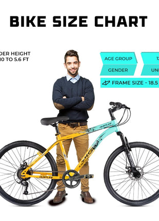 CROW - Hustler 21 Speed Mountain Bike | 21 Gear Cycle | Suspension Fork | Dual Disc Brakes | Hitensile Steel Frame | Ideal for 12+ & 5 to 5.8 FT (Yellow - FOXGRREN, 26 INCH) 