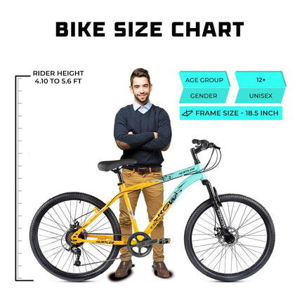 CROW - Hustler 21 Speed Mountain Bike | 21 Gear Cycle | Suspension Fork | Dual Disc Brakes | Hitensile Steel Frame | Ideal for 12+ & 5 to 5.8 FT (Yellow - FOXGRREN, 26 INCH) 