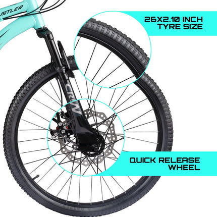 CROW - Hustler 21 Speed Mountain Bike | 21 Gear Cycle | Suspension Fork | Dual Disc Brakes | Hitensile Steel Frame | Ideal for 12+ & 5 to 5.8 FT (Yellow - FOXGRREN, 26 INCH) 