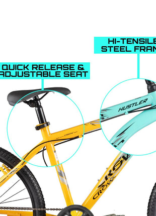 CROW - Hustler 21 Speed Mountain Bike | 21 Gear Cycle | Suspension Fork | Dual Disc Brakes | Hitensile Steel Frame | Ideal for 12+ & 5 to 5.8 FT (Yellow - FOXGRREN, 26 INCH) 