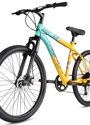CROW - Hustler 21 Speed Mountain Bike | 21 Gear Cycle | Suspension Fork | Dual Disc Brakes | Hitensile Steel Frame | Ideal for 12+ & 5 to 5.8 FT (Yellow - FOXGRREN, 26 INCH) 