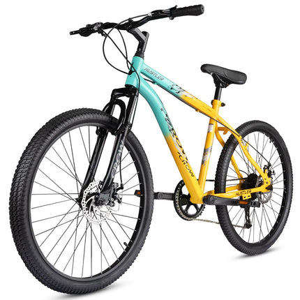CROW - Hustler 21 Speed Mountain Bike | 21 Gear Cycle | Suspension Fork | Dual Disc Brakes | Hitensile Steel Frame | Ideal for 12+ & 5 to 5.8 FT (Yellow - FOXGRREN, 26 INCH) 