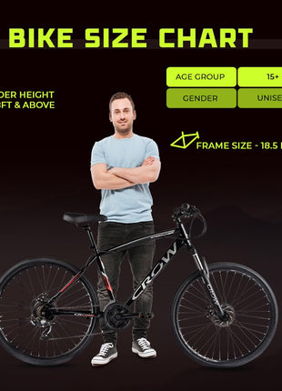 CROW - SPEEDLINER 21 Speed | 700 * 35C Hybrid | 21 Speed Gear Cycle | Dual Disc Brakes | Suspension Fork | HITENSILE Steel Frame | Ideal for Girls/Boys/Men 