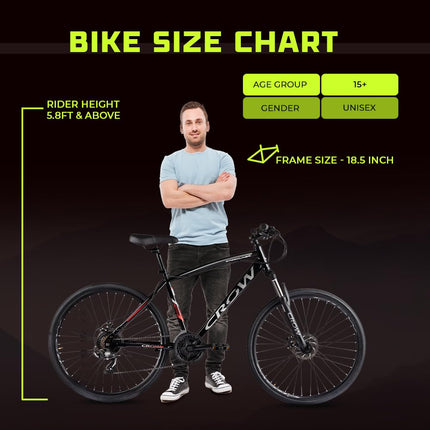 CROW - SPEEDLINER 21 Speed | 700 * 35C Hybrid | 21 Speed Gear Cycle | Dual Disc Brakes | Suspension Fork | HITENSILE Steel Frame | Ideal for Girls/Boys/Men 