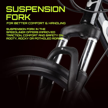 CROW - SPEEDLINER 21 Speed | 700 * 35C Hybrid | 21 Speed Gear Cycle | Dual Disc Brakes | Suspension Fork | HITENSILE Steel Frame | Ideal for Girls/Boys/Men 