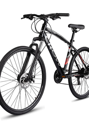 CROW - SPEEDLINER 21 Speed | 700 * 35C Hybrid | 21 Speed Gear Cycle | Dual Disc Brakes | Suspension Fork | HITENSILE Steel Frame | Ideal for Girls/Boys/Men 