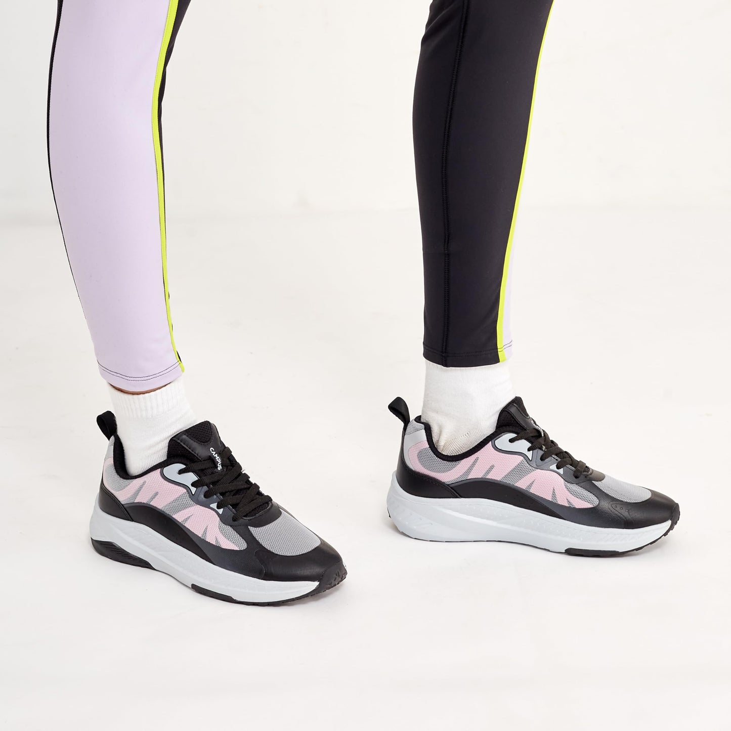 Campus Womens Fable Running Shoes Black Pink Breathable Mesh Nitrofly Cushioned 