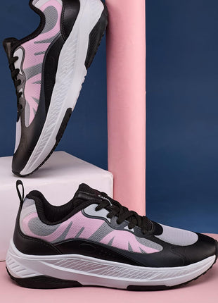 Campus Womens Fable Running Shoes Black Pink Breathable Mesh Nitrofly Cushioned 