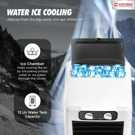 Candes 12 L Portable Mini Air Cooler for Home | High Speed Blower, 3 Way Speed Control, Ice Chamber | Inverter Compatible Air Cooler for Room Cooling with Honey-Comb Cooling Pads | 1 Year Warranty 