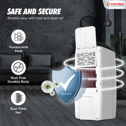 Candes 12 L Portable Mini Air Cooler for Home | High Speed Blower, 3 Way Speed Control, Ice Chamber | Inverter Compatible Air Cooler for Room Cooling with Honey-Comb Cooling Pads | 1 Year Warranty 