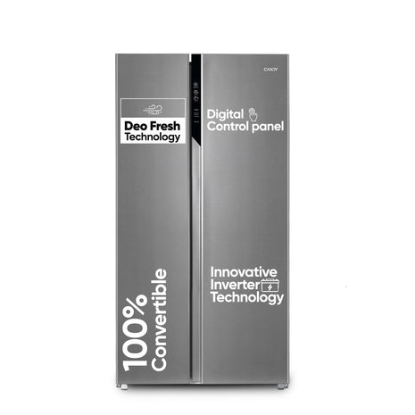 Candy 602 L Frost Free Side by Side Refrigerator with 100% Convertible Technology, Digital Control Panel and Magic Convertible Cooling 2-door (Shiny Steel, CSS6600TS) 