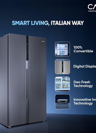 Candy 602 L Frost Free Side by Side Refrigerator with 100% Convertible Technology, Digital Control Panel and Magic Convertible Cooling 2-door (Shiny Steel, CSS6600TS) 