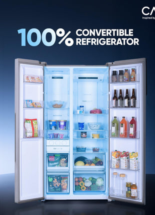 Candy 602 L Frost Free Side by Side Refrigerator with 100% Convertible Technology, Digital Control Panel and Magic Convertible Cooling 2-door (Shiny Steel, CSS6600TS) 