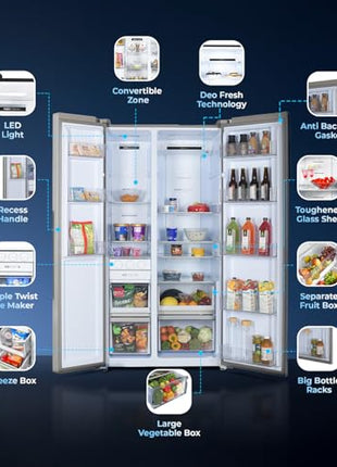 Candy 602 L Frost Free Side by Side Refrigerator with 100% Convertible Technology, Digital Control Panel and Magic Convertible Cooling 2-door (Shiny Steel, CSS6600TS) 