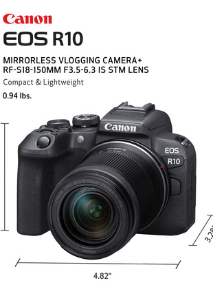 Canon EOS R10 24.2MP RF-S18-150 F/3.5-6.3 IS STM Mirrorless Camera (APS-C Sendor, 4K UHD Video) for Wedding & Content Creators - Black 