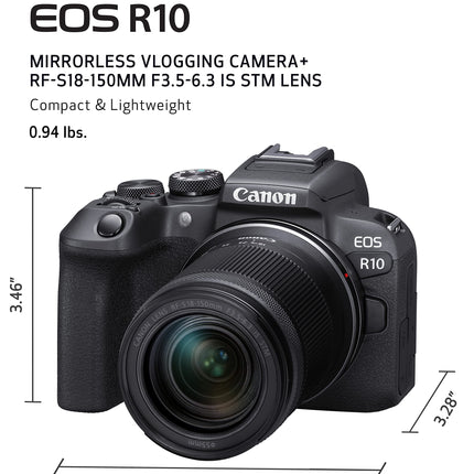 Canon EOS R10 24.2MP RF-S18-150 F/3.5-6.3 IS STM Mirrorless Camera (APS-C Sendor, 4K UHD Video) for Wedding & Content Creators - Black 