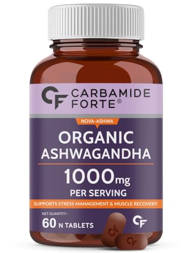 Carbamide Forte Organic Ashwagandha 1000mg Tablets|Stress & Anxiety Relief Tablets |Ashwagandha Powder tablet 1000 mg|Rejuvenates Mind & Body - 60 Organic Ashwagandha Tablets, 1 count, 60 capsules 