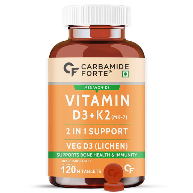 Carbamide Forte Vitamin D3 K2 | Vitamin D3 K2 Supplement for Bone & Heart Health | Vitamin D tablets with Vitamin K2 MK7 | Premium Vitamin D3 supplement with K2 for Wellness -120 Veg Tablets 